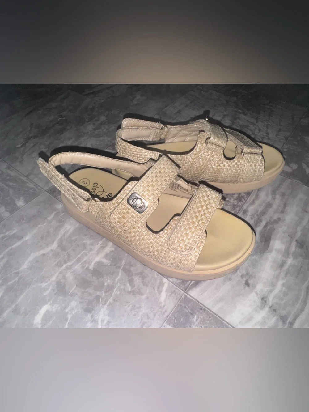 Art Class Girls Size 3 Beige Raffia Platform Sandals Adjustable Straps